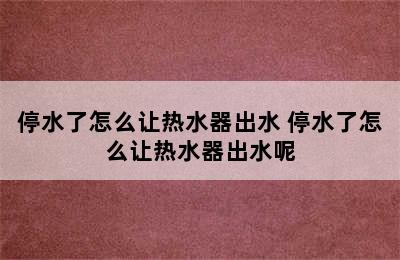 停水了怎么让热水器出水 停水了怎么让热水器出水呢